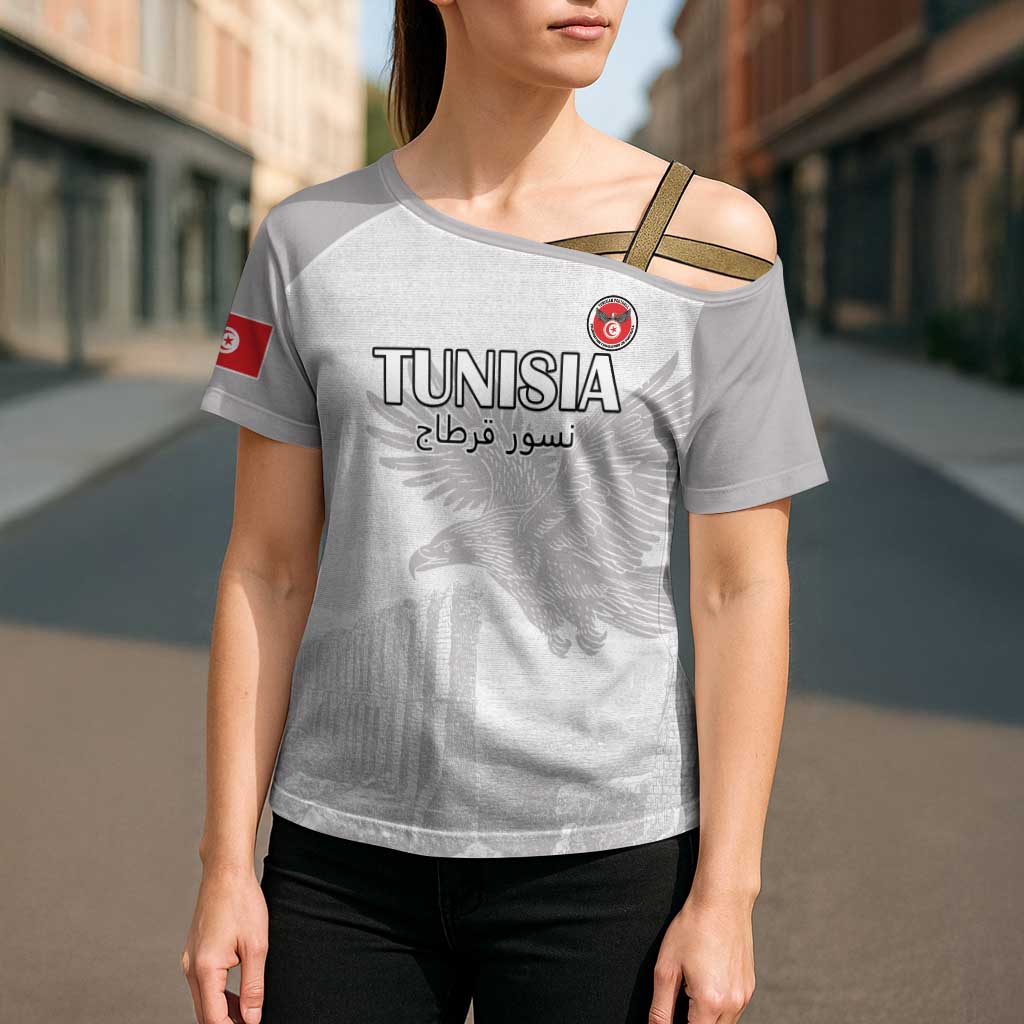 Custom Tunisia Football Cross Shoulder Shirt White Eagles of Carthage - Wonder Print Shop