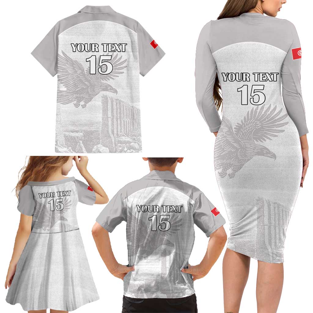 Custom Tunisia Football Family Matching Long Sleeve Bodycon Dress and Hawaiian Shirt White Eagles of Carthage - Wonder Print Shop
