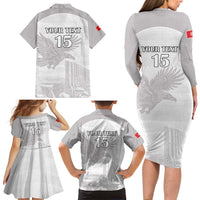 Custom Tunisia Football Family Matching Long Sleeve Bodycon Dress and Hawaiian Shirt White Eagles of Carthage - Wonder Print Shop