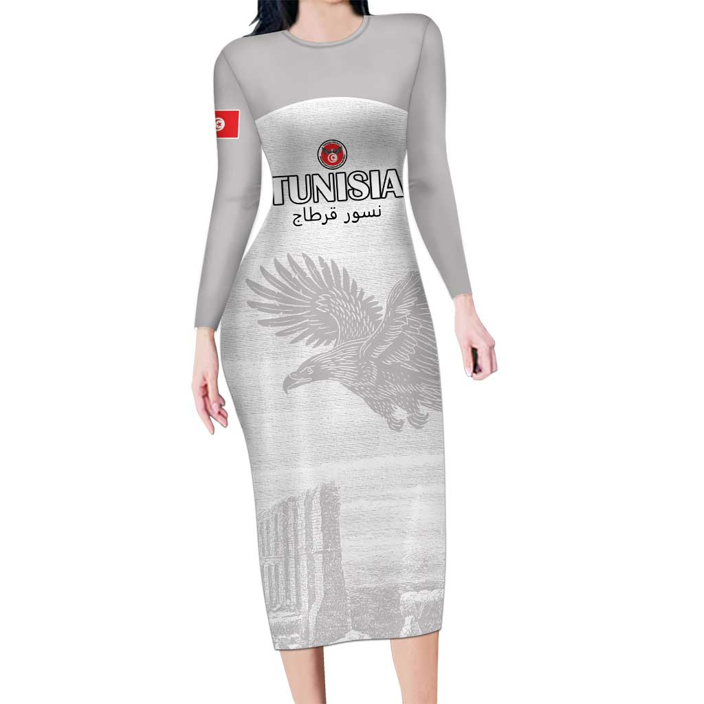 Custom Tunisia Football Family Matching Long Sleeve Bodycon Dress and Hawaiian Shirt White Eagles of Carthage - Wonder Print Shop