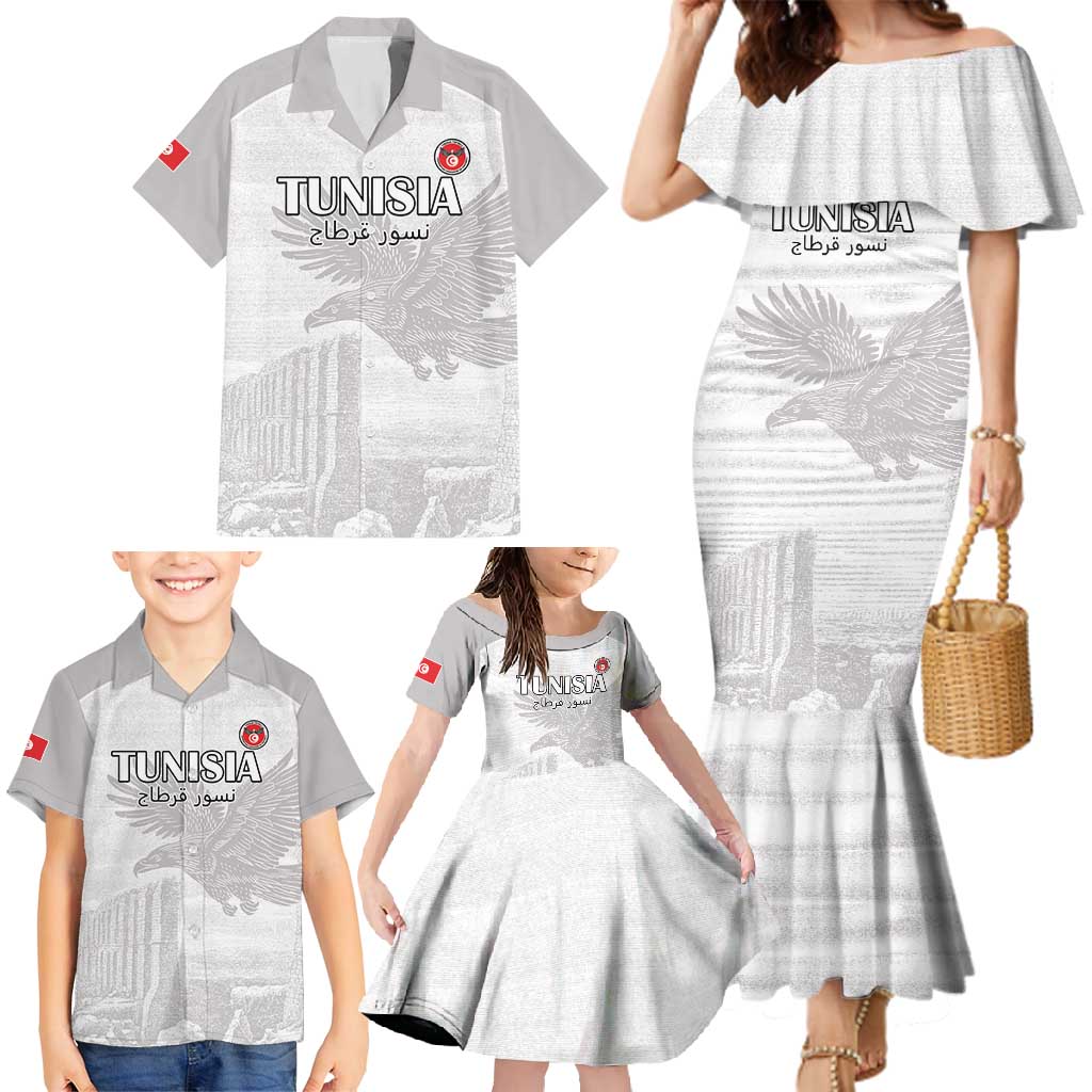 Custom Tunisia Football Family Matching Mermaid Dress and Hawaiian Shirt White Eagles of Carthage - Wonder Print Shop