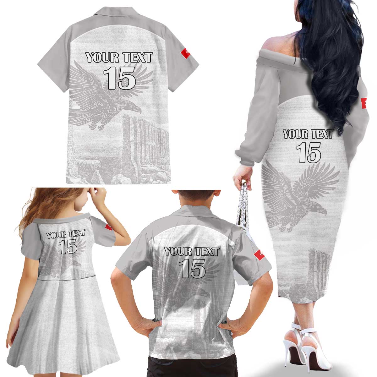 Custom Tunisia Football Family Matching Off The Shoulder Long Sleeve Dress and Hawaiian Shirt White Eagles of Carthage - Wonder Print Shop