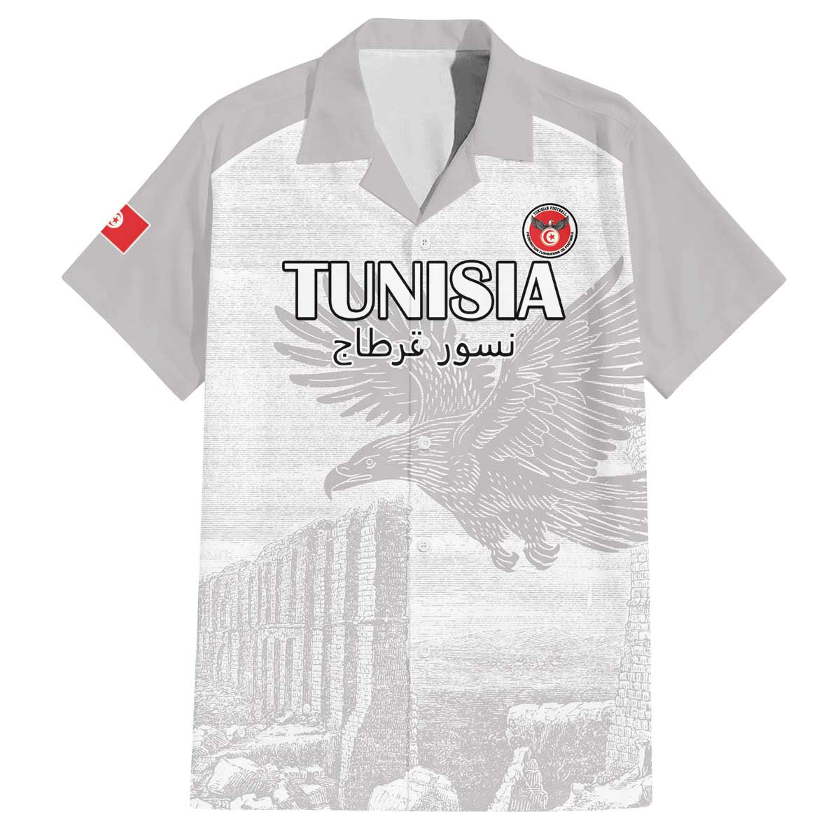 Custom Tunisia Football Family Matching Off The Shoulder Long Sleeve Dress and Hawaiian Shirt White Eagles of Carthage - Wonder Print Shop