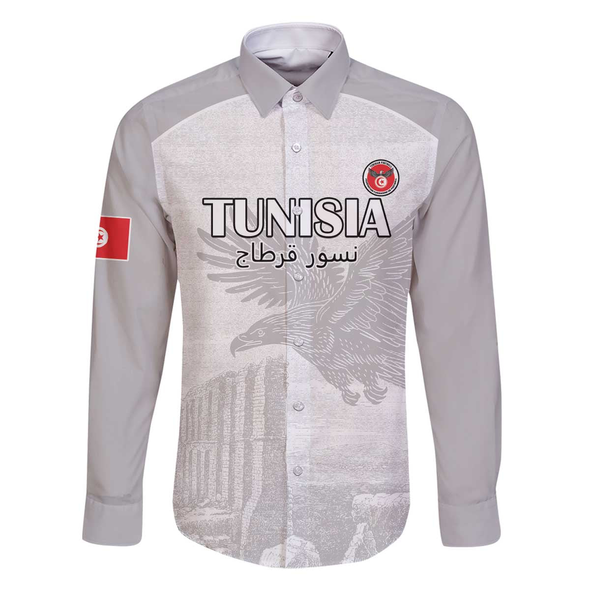 Custom Tunisia Football Family Matching Off The Shoulder Long Sleeve Dress and Hawaiian Shirt White Eagles of Carthage - Wonder Print Shop