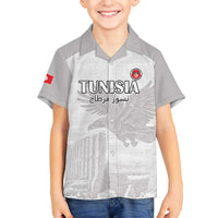 Custom Tunisia Football Family Matching Off The Shoulder Long Sleeve Dress and Hawaiian Shirt White Eagles of Carthage - Wonder Print Shop