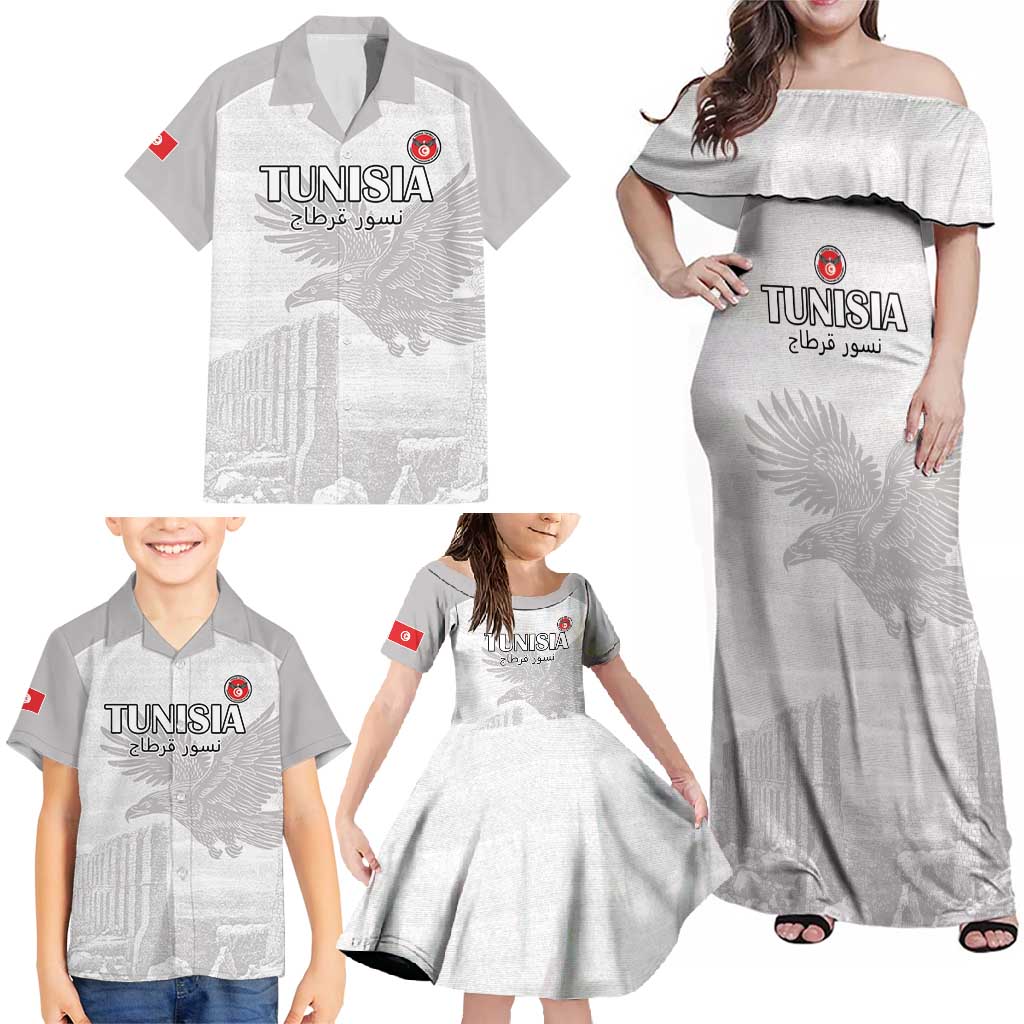 Custom Tunisia Football Family Matching Off Shoulder Maxi Dress and Hawaiian Shirt White Eagles of Carthage - Wonder Print Shop