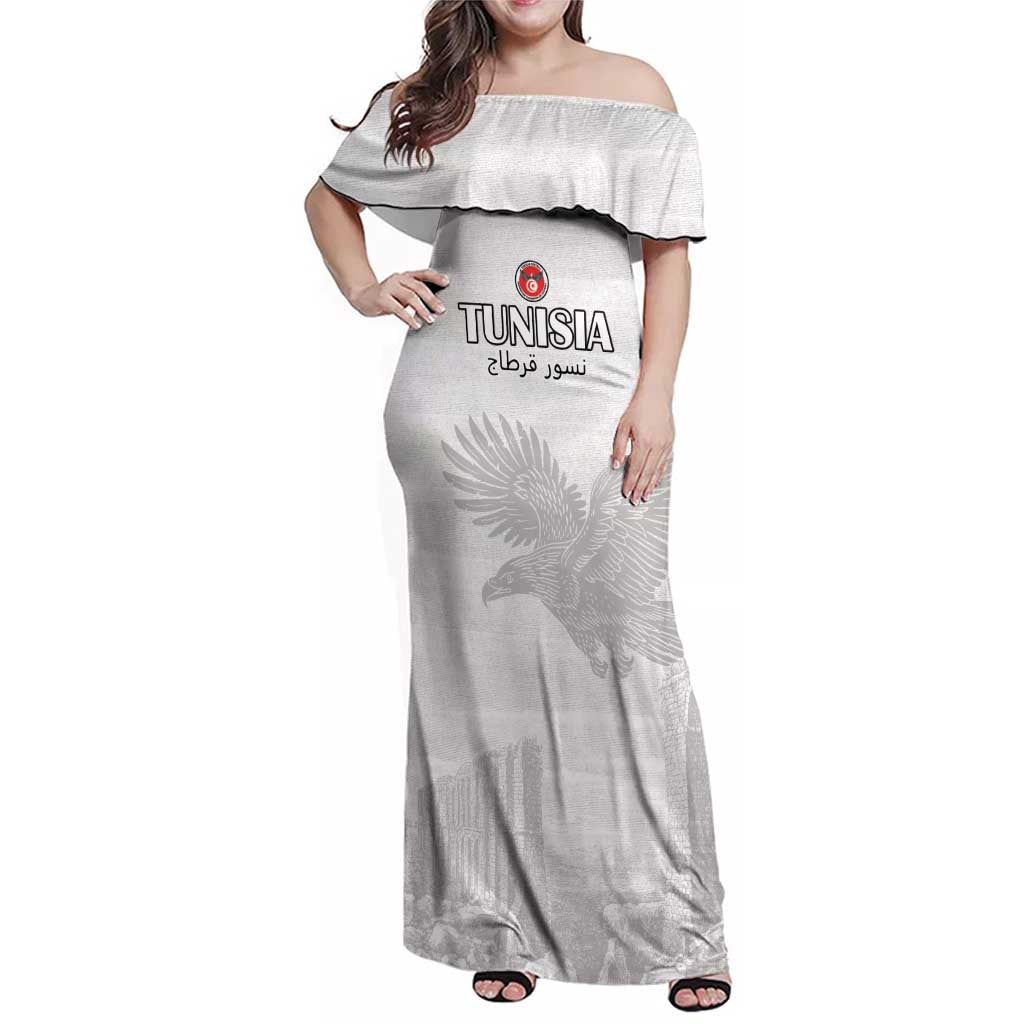 Custom Tunisia Football Family Matching Off Shoulder Maxi Dress and Hawaiian Shirt White Eagles of Carthage - Wonder Print Shop