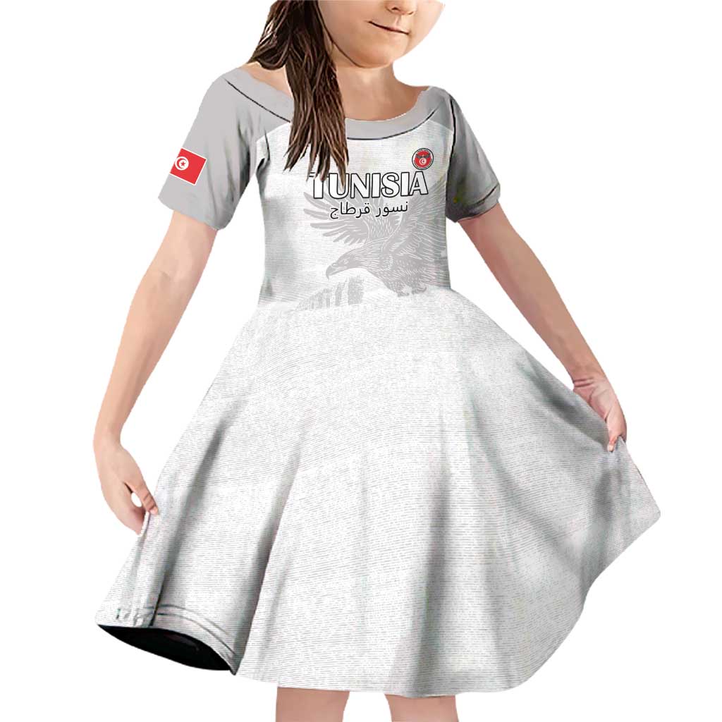 Custom Tunisia Football Family Matching Off Shoulder Short Dress and Hawaiian Shirt White Eagles of Carthage - Wonder Print Shop