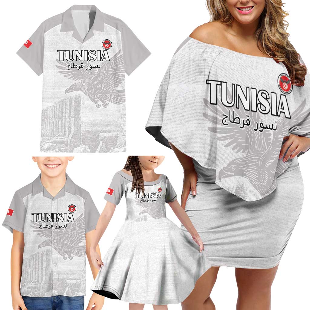 Custom Tunisia Football Family Matching Off Shoulder Short Dress and Hawaiian Shirt White Eagles of Carthage - Wonder Print Shop