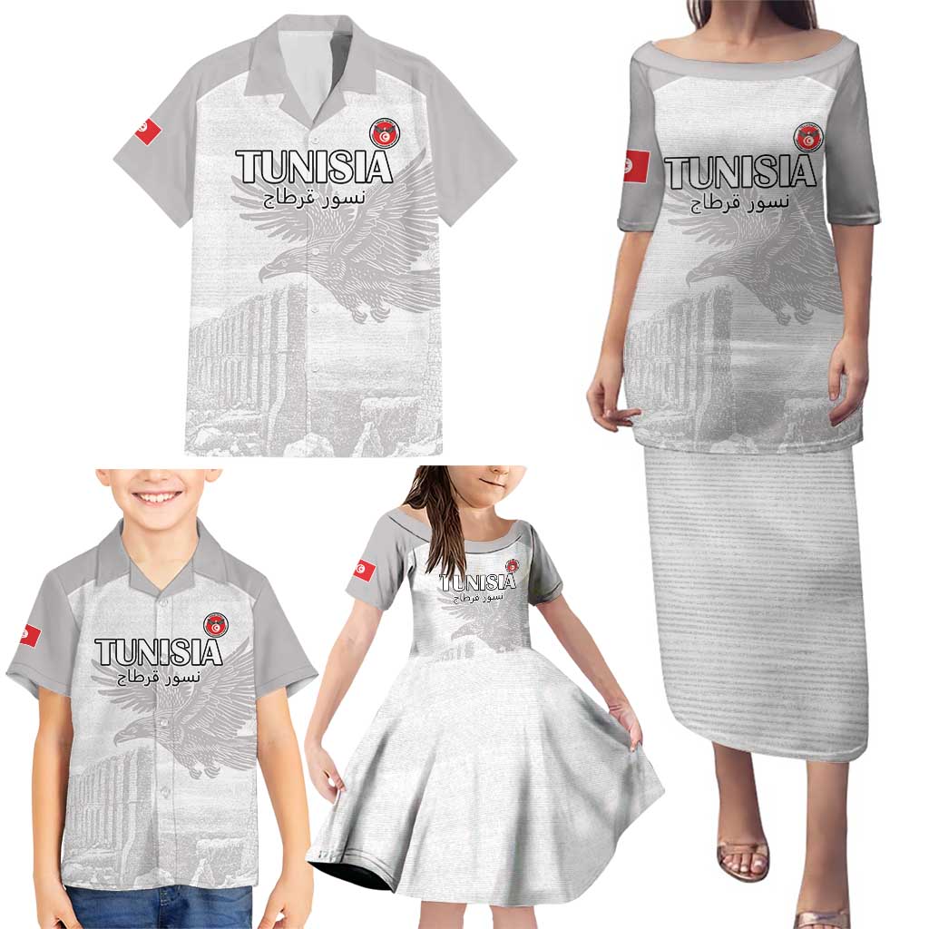 Custom Tunisia Football Family Matching Puletasi and Hawaiian Shirt White Eagles of Carthage - Wonder Print Shop