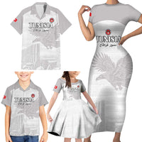 Custom Tunisia Football Family Matching Short Sleeve Bodycon Dress and Hawaiian Shirt White Eagles of Carthage - Wonder Print Shop