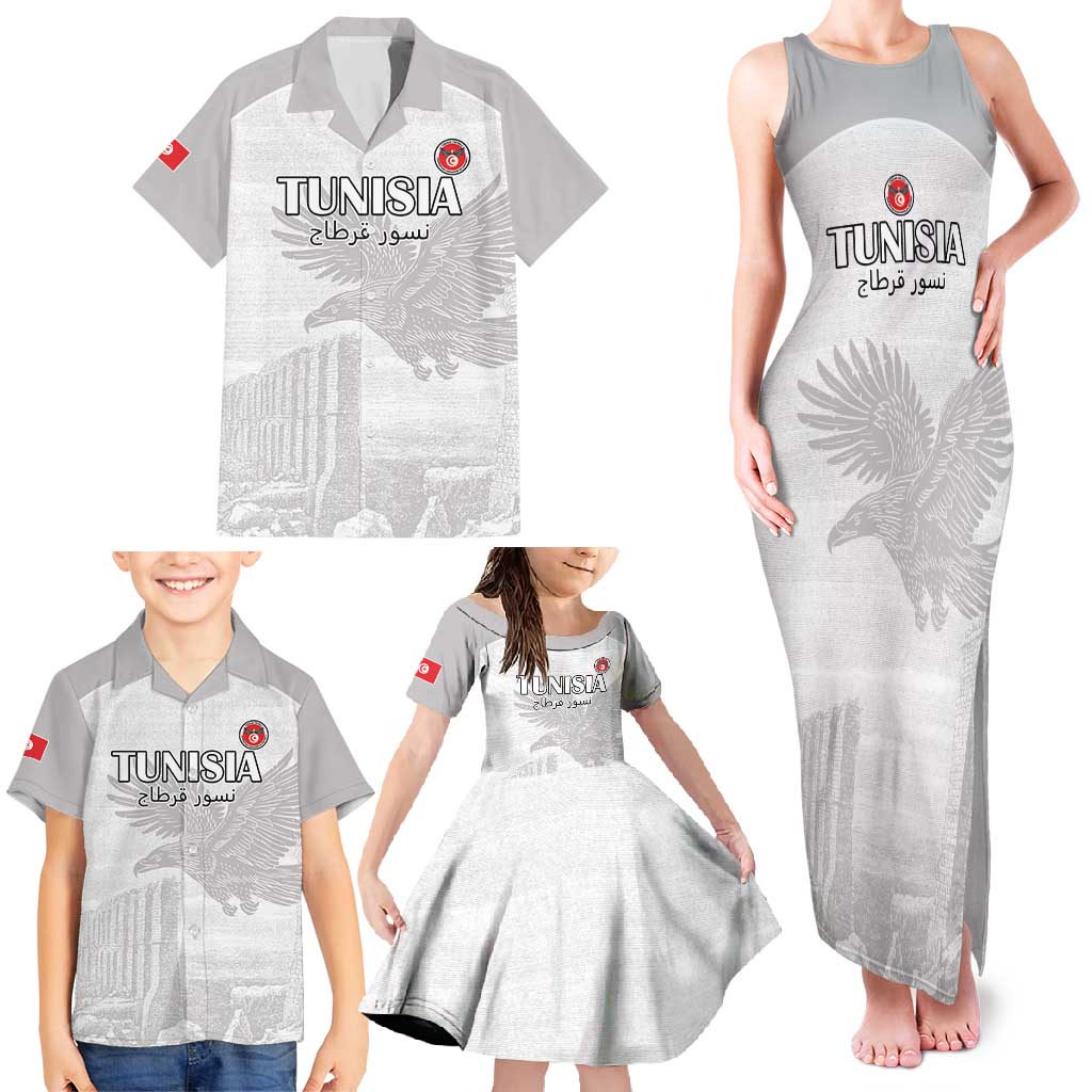 Custom Tunisia Football Family Matching Tank Maxi Dress and Hawaiian Shirt White Eagles of Carthage - Wonder Print Shop