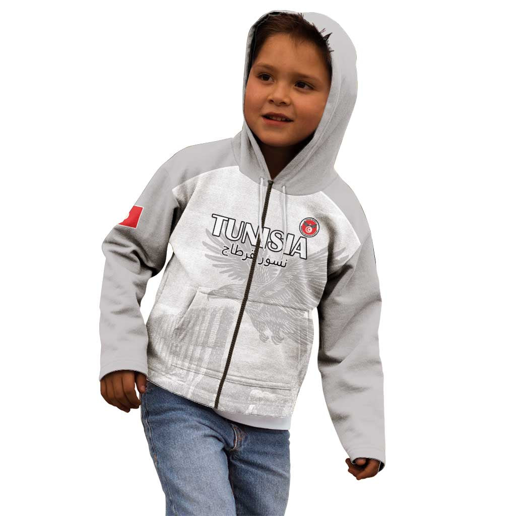Custom Tunisia Football Kid Hoodie White Eagles of Carthage - Wonder Print Shop