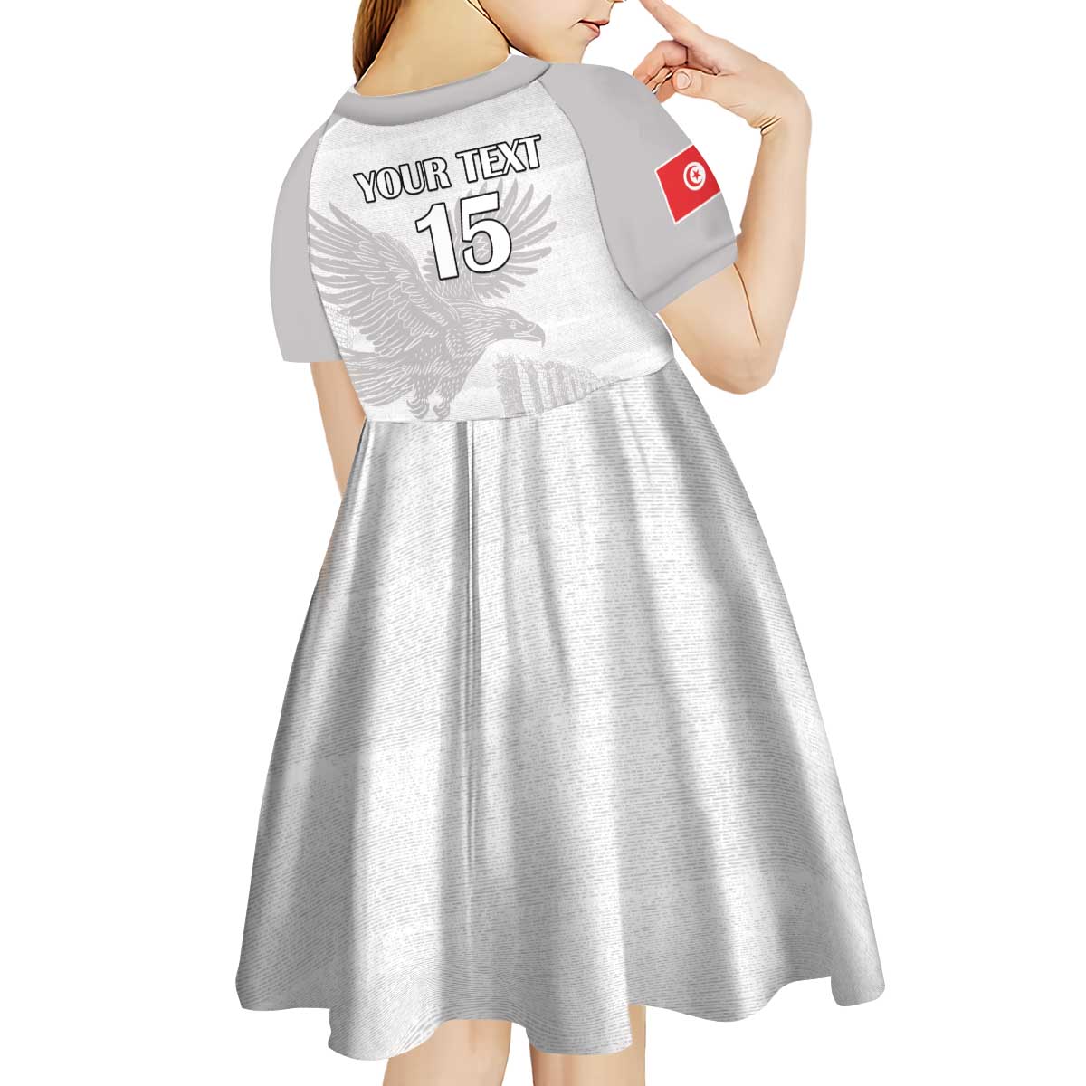 Custom Tunisia Football Kid Short Sleeve Dress White Eagles of Carthage - Wonder Print Shop