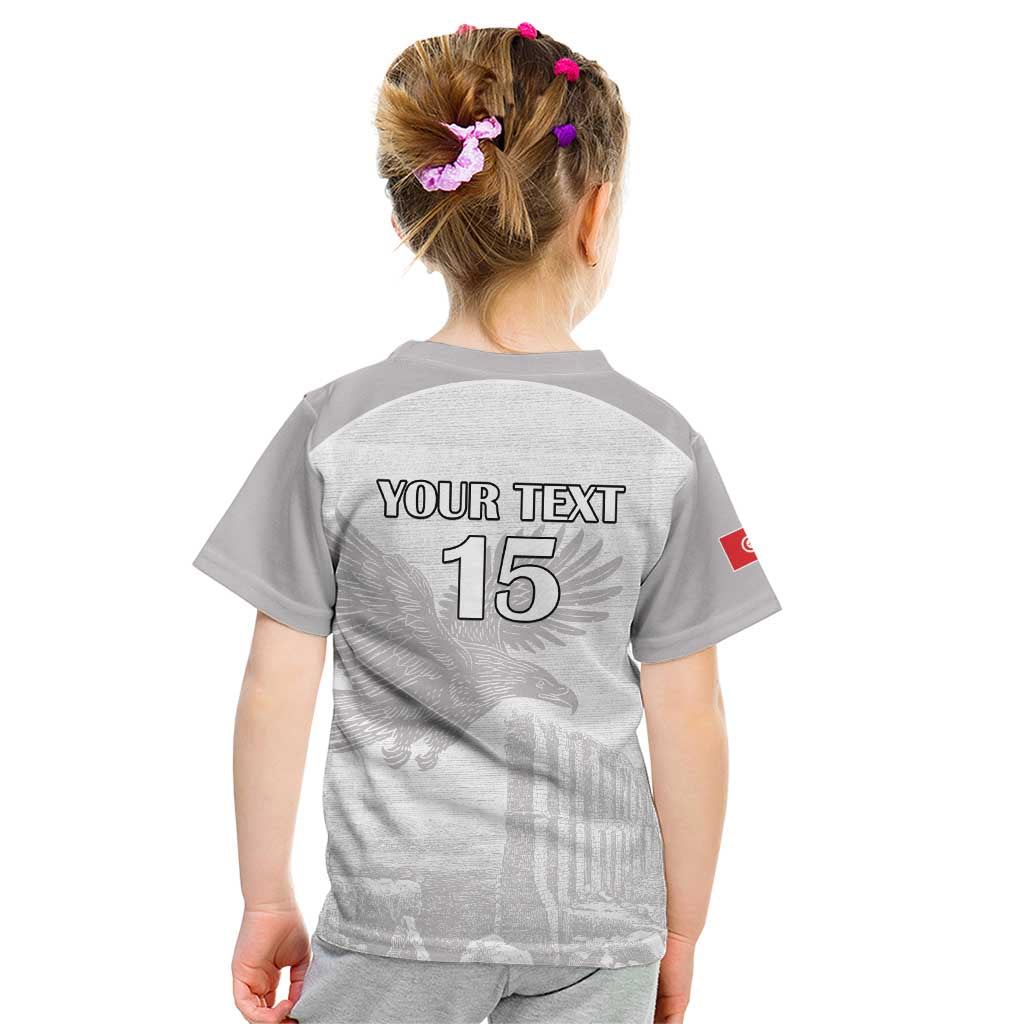 Custom Tunisia Football Kid T Shirt White Eagles of Carthage - Wonder Print Shop