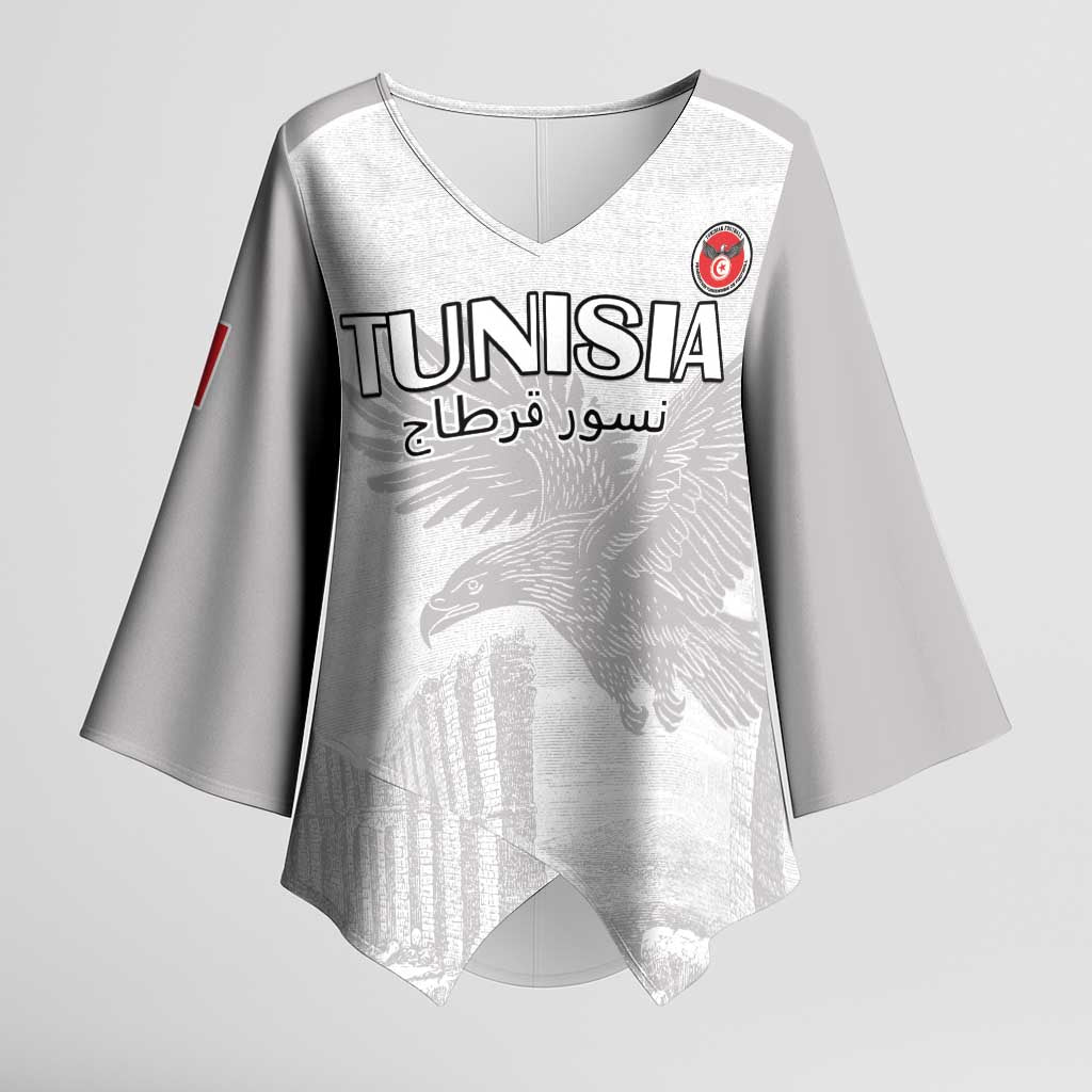 Custom Tunisia Football Kimono Sleeve Blouse White Eagles of Carthage - Wonder Print Shop