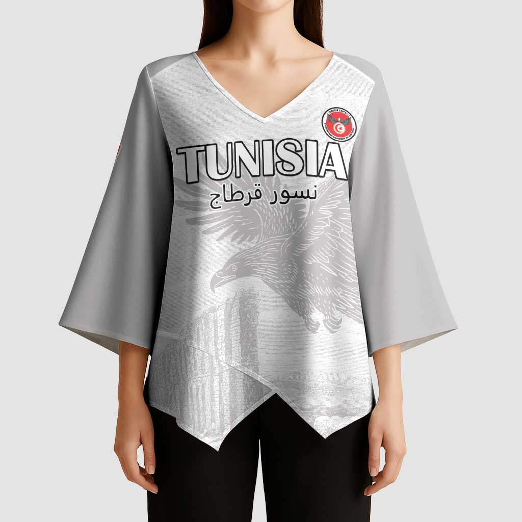 Custom Tunisia Football Kimono Sleeve Blouse White Eagles of Carthage - Wonder Print Shop