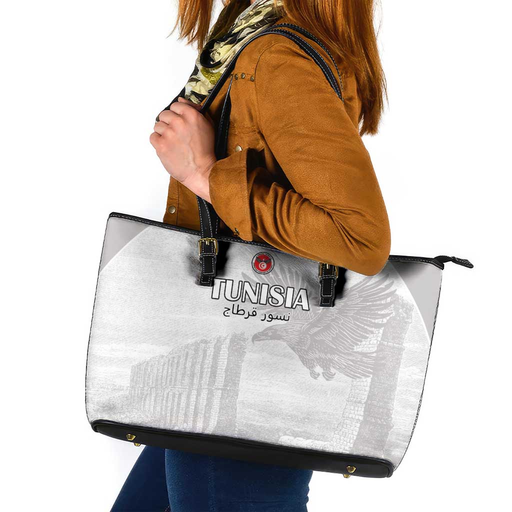 Tunisia Football Leather Tote Bag White Eagles of Carthage - Wonder Print Shop