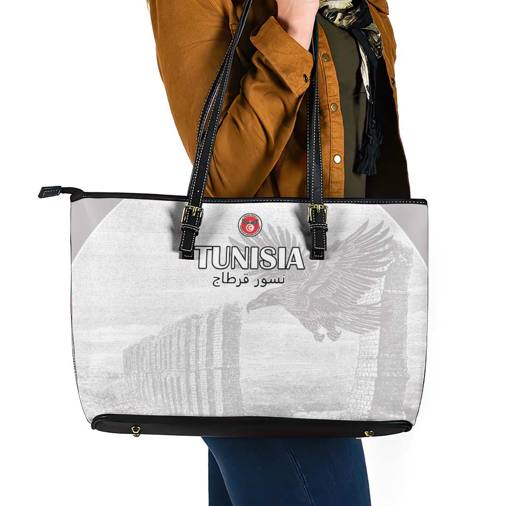 Tunisia Football Leather Tote Bag White Eagles of Carthage - Wonder Print Shop