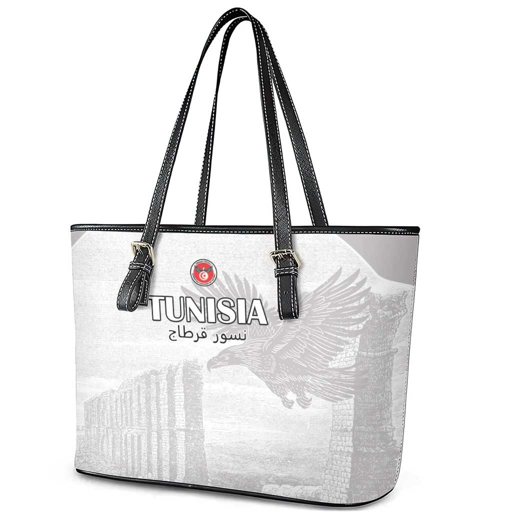 Tunisia Football Leather Tote Bag White Eagles of Carthage - Wonder Print Shop