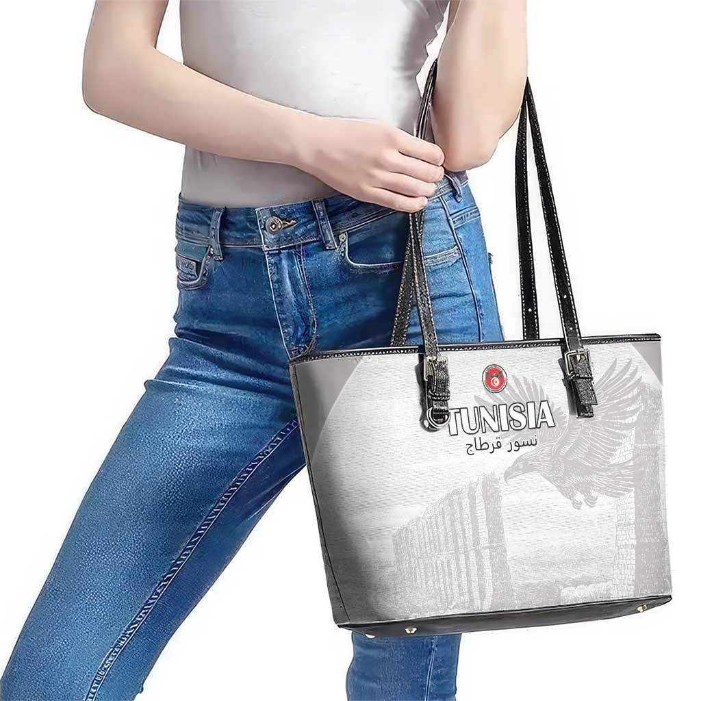 Tunisia Football Leather Tote Bag White Eagles of Carthage - Wonder Print Shop
