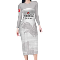 Custom Tunisia Football Long Sleeve Bodycon Dress White Eagles of Carthage - Wonder Print Shop