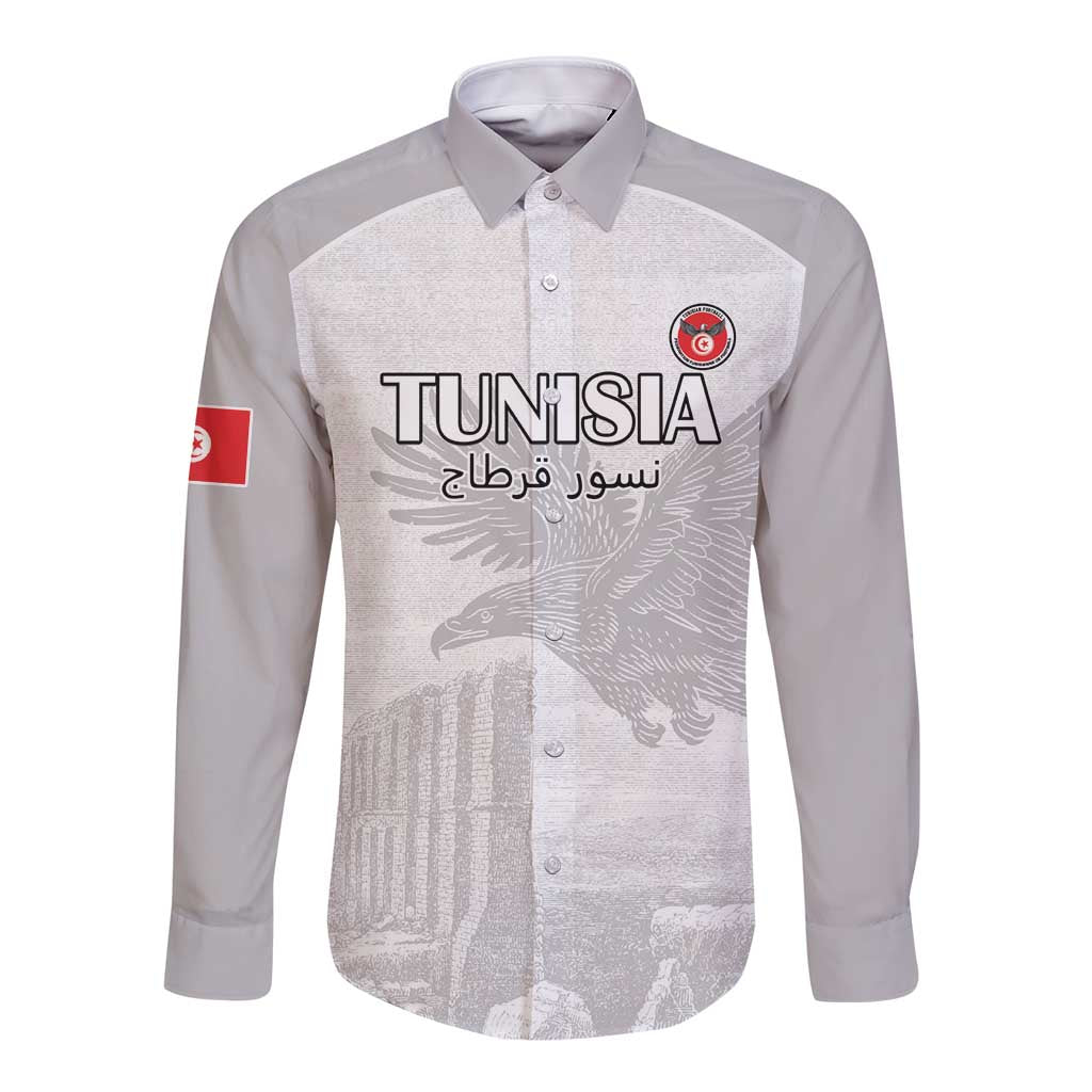 Custom Tunisia Football Long Sleeve Button Shirt White Eagles of Carthage - Wonder Print Shop