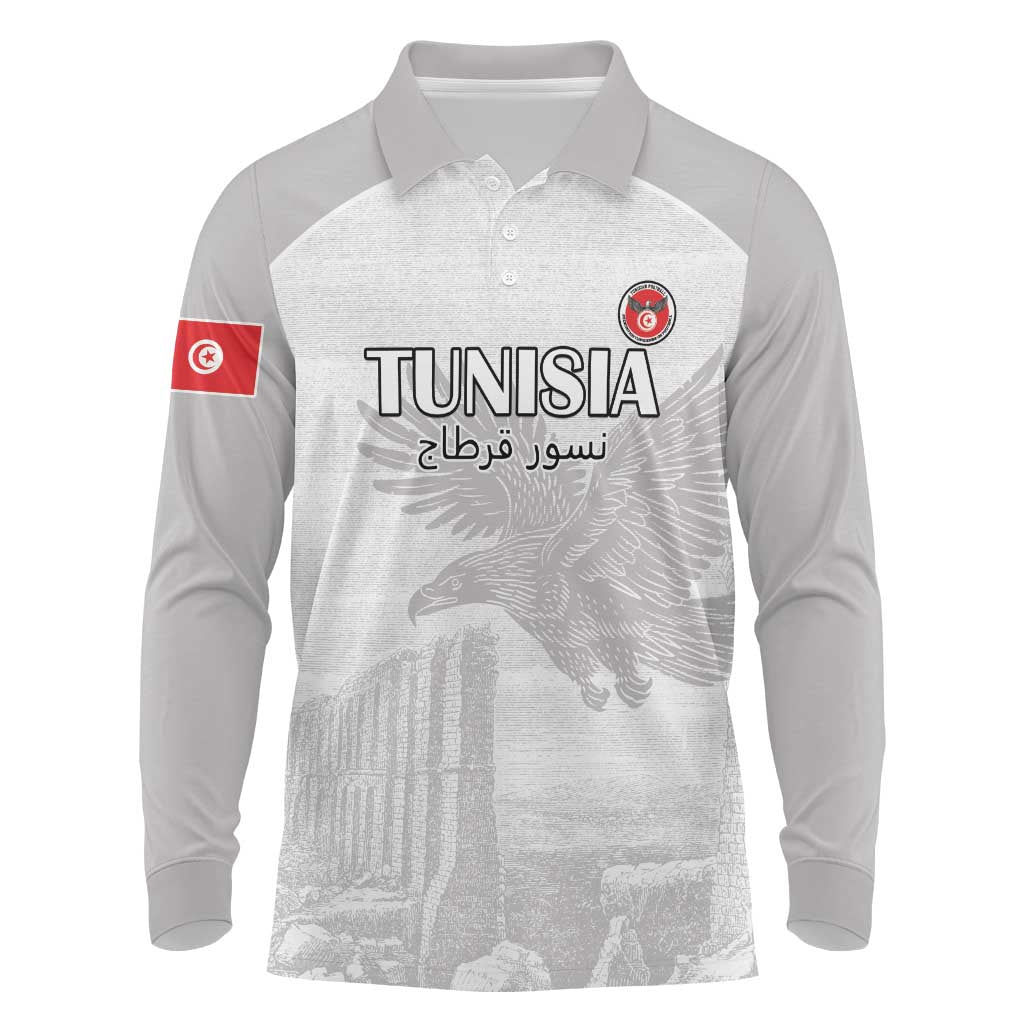 Custom Tunisia Football Long Sleeve Polo Shirt White Eagles of Carthage - Wonder Print Shop