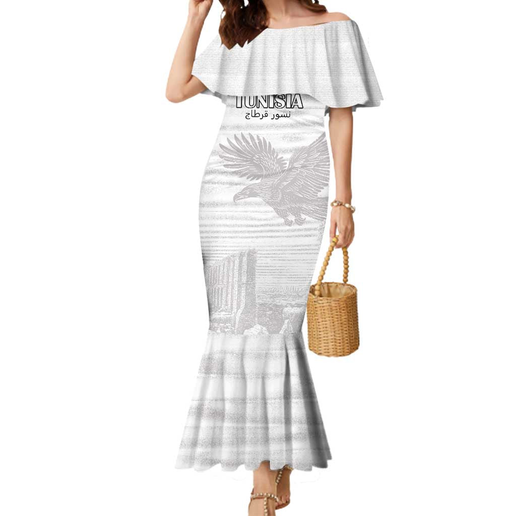 Custom Tunisia Football Mermaid Dress White Eagles of Carthage - Wonder Print Shop
