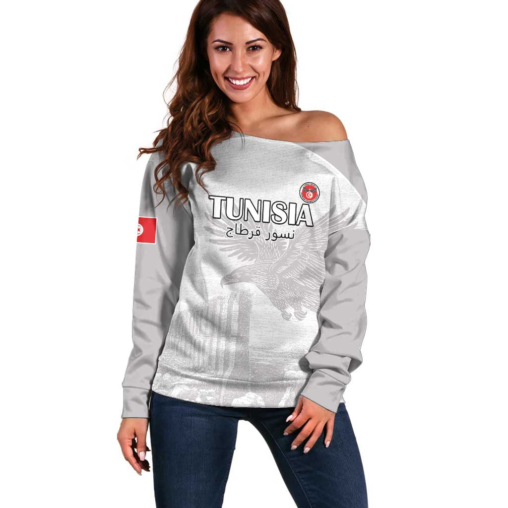 Custom Tunisia Football Off Shoulder Sweater White Eagles of Carthage - Wonder Print Shop