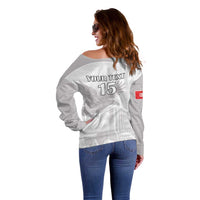 Custom Tunisia Football Off Shoulder Sweater White Eagles of Carthage - Wonder Print Shop