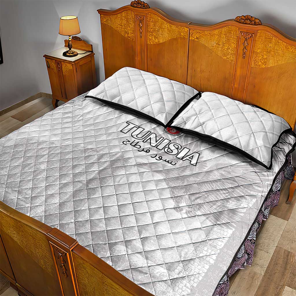 Tunisia Football Quilt Bed Set White Eagles of Carthage - Wonder Print Shop