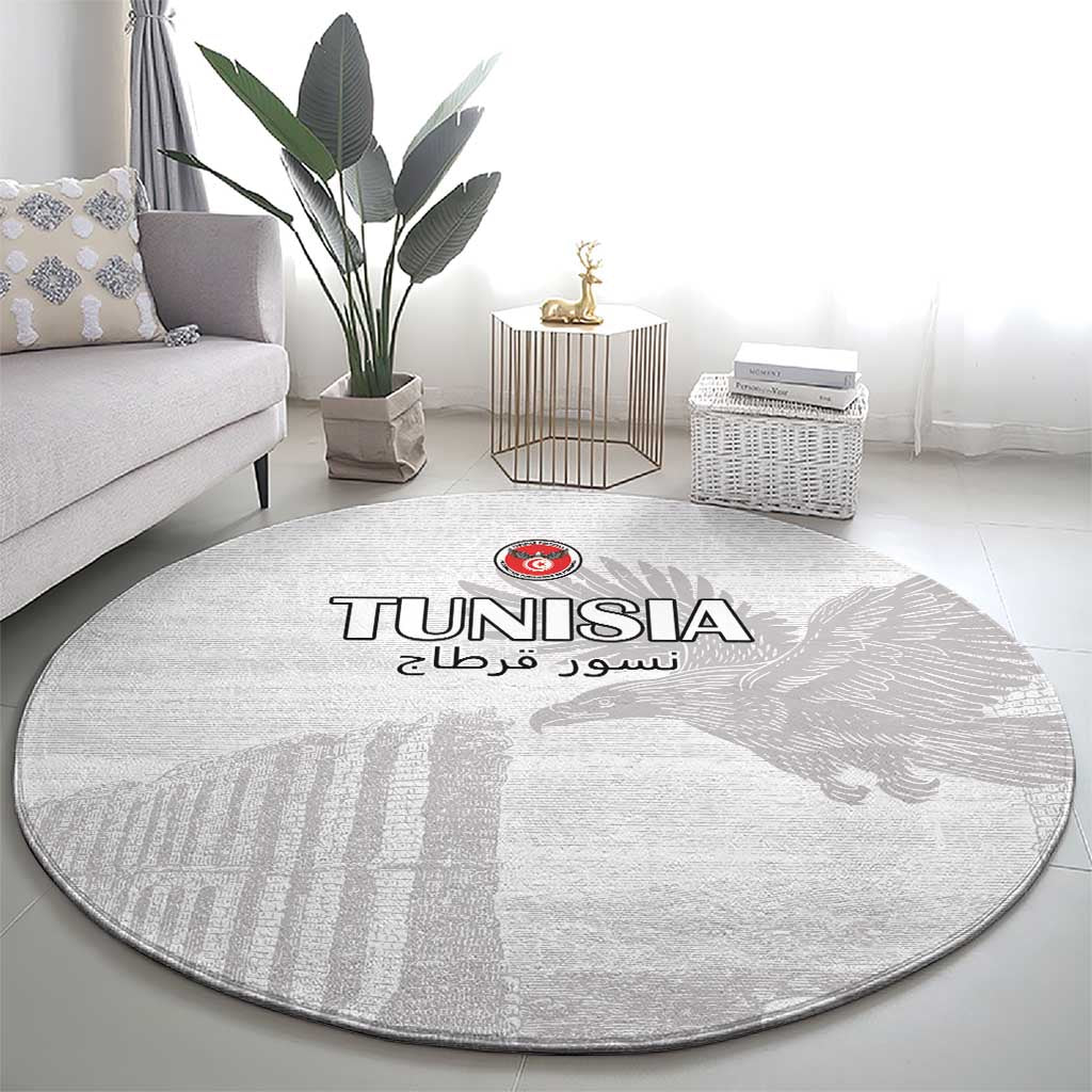 Tunisia Football Round Carpet White Eagles of Carthage - Wonder Print Shop