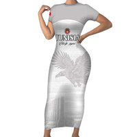 Custom Tunisia Football Short Sleeve Bodycon Dress White Eagles of Carthage - Wonder Print Shop