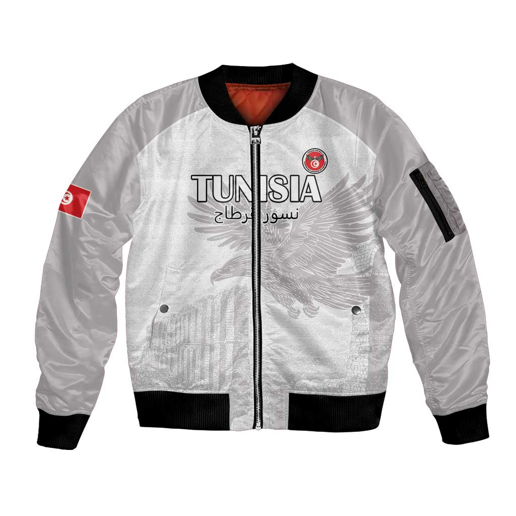 Custom Tunisia Football Sleeve Zip Bomber Jacket White Eagles of Carthage - Wonder Print Shop