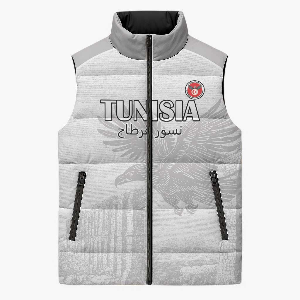 Custom Tunisia Football Sleeveless Puffer Jacket White Eagles of Carthage - Wonder Print Shop