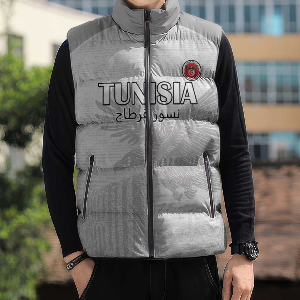 Custom Tunisia Football Sleeveless Puffer Jacket White Eagles of Carthage - Wonder Print Shop