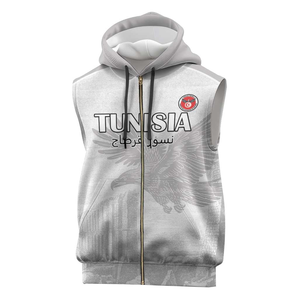 Custom Tunisia Football Sleeveless Zip Hoodie White Eagles of Carthage - Wonder Print Shop