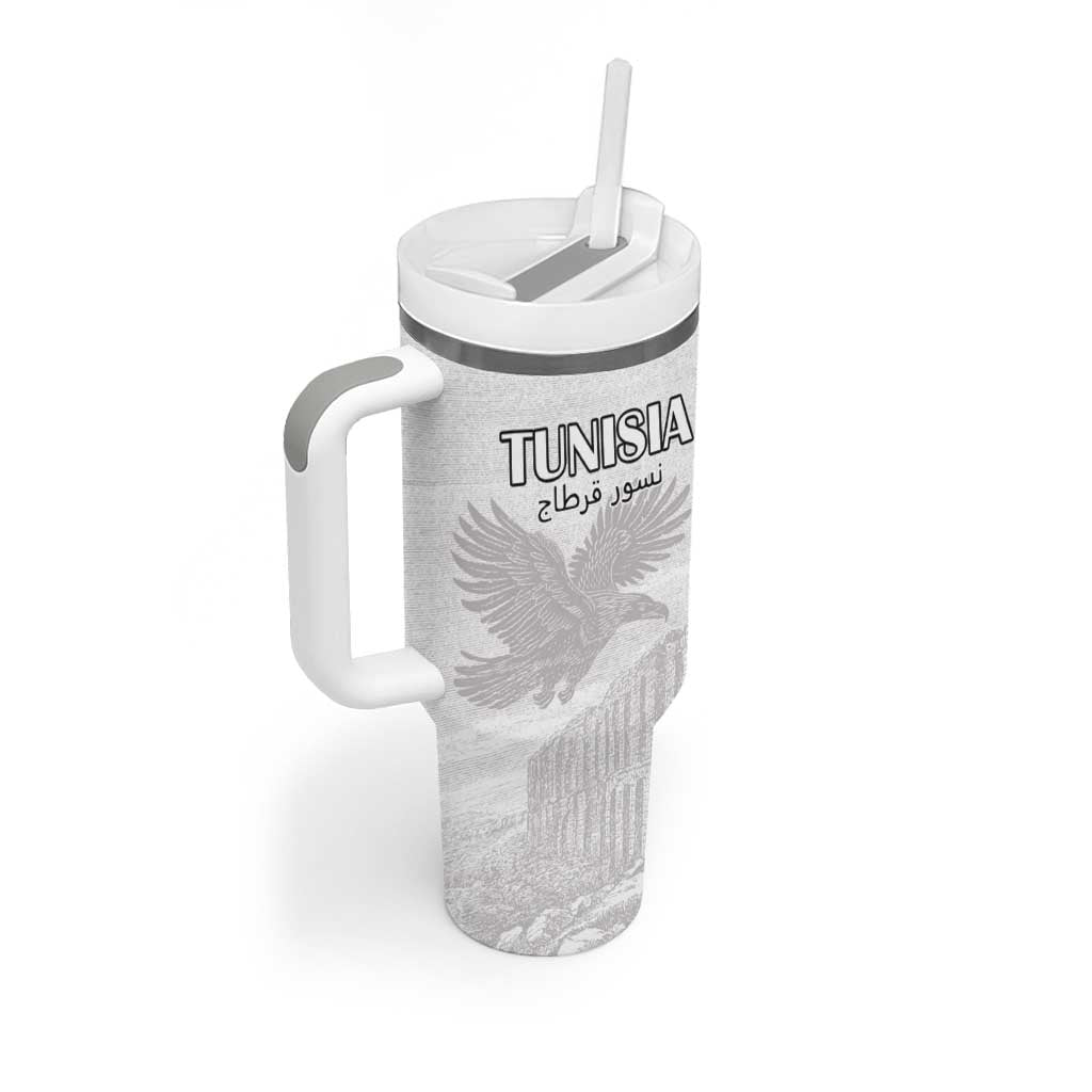 Custom Tunisia Football Tumbler With Handle White Eagles of Carthage - Wonder Print Shop