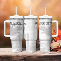 Custom Tunisia Football Tumbler With Handle White Eagles of Carthage - Wonder Print Shop