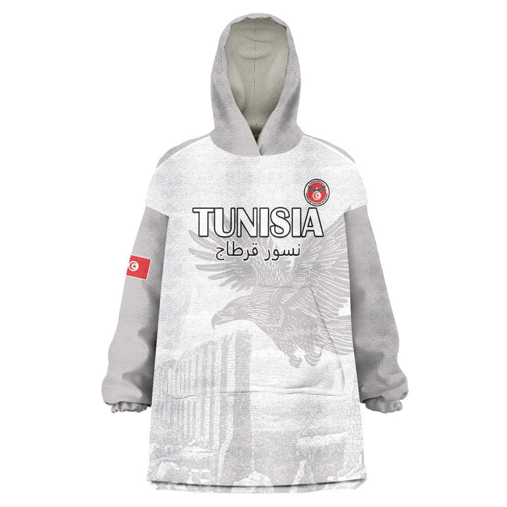 Custom Tunisia Football Wearable Blanket Hoodie White Eagles of Carthage - Wonder Print Shop