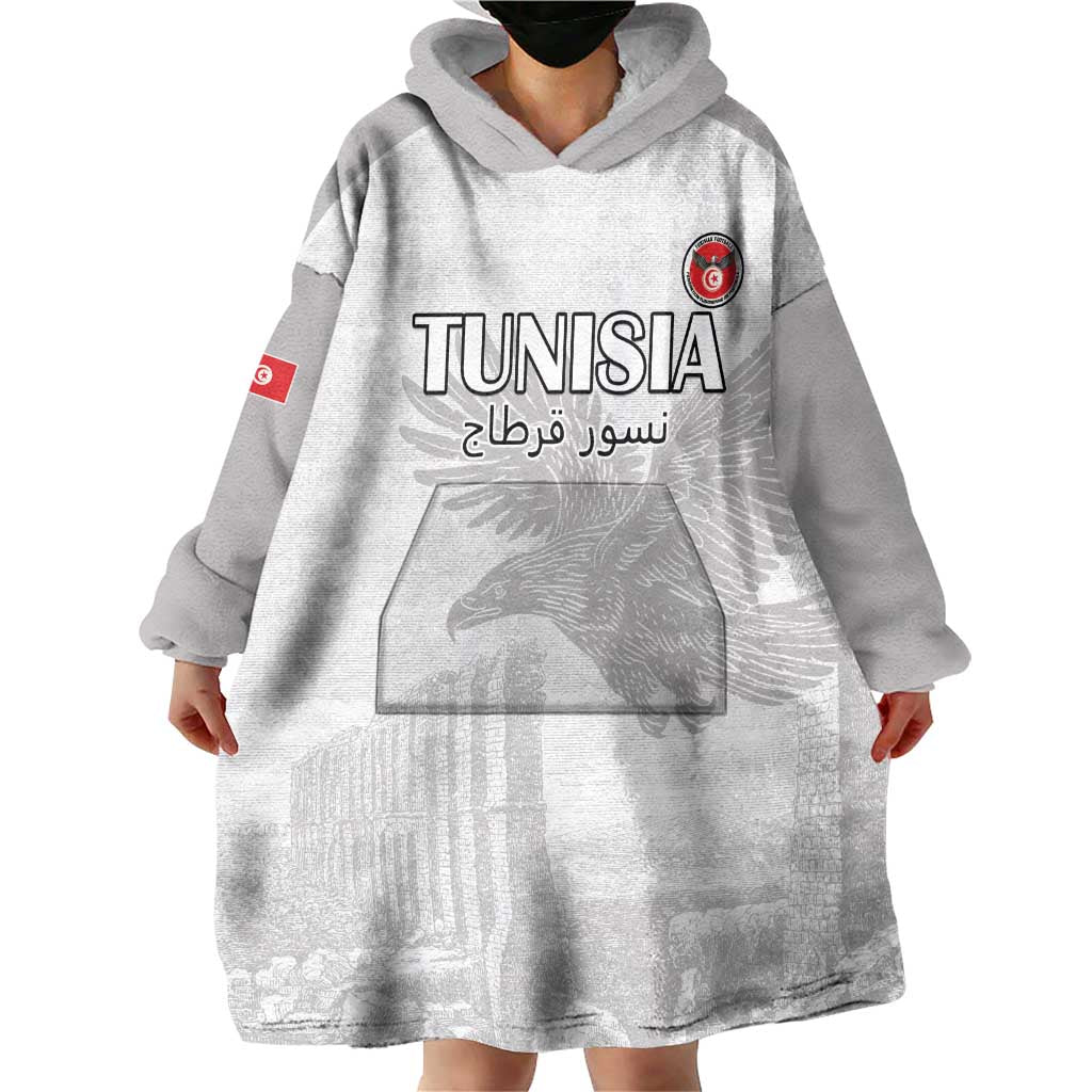 Custom Tunisia Football Wearable Blanket Hoodie White Eagles of Carthage - Wonder Print Shop