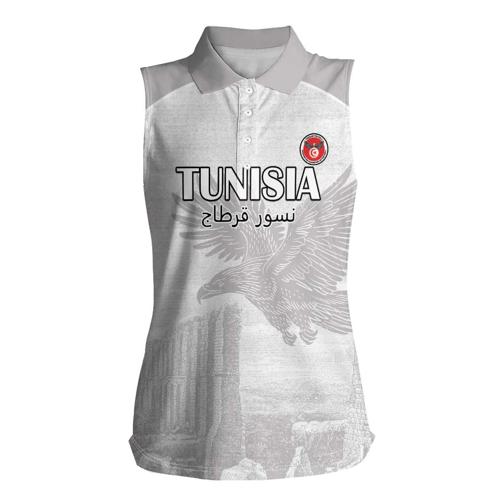 Custom Tunisia Football Women Sleeveless Polo Shirt White Eagles of Carthage - Wonder Print Shop