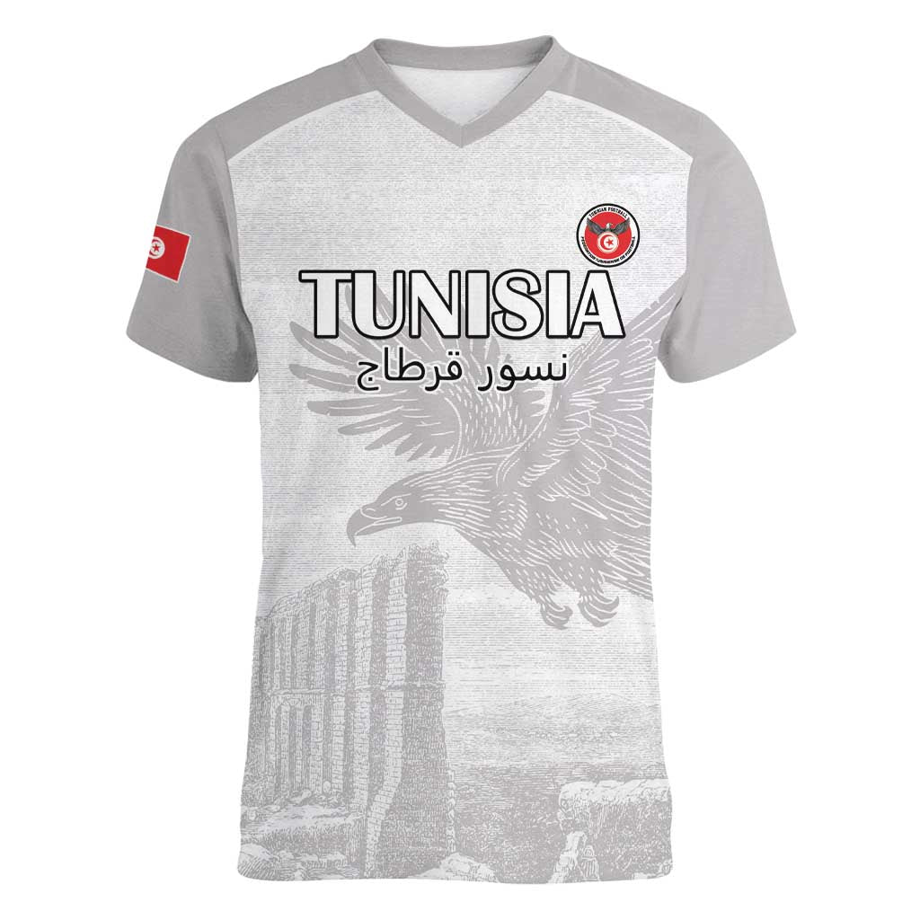Custom Tunisia Football Women V-Neck T-Shirt White Eagles of Carthage - Wonder Print Shop
