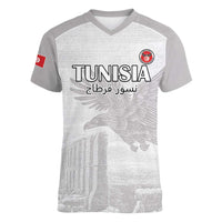 Custom Tunisia Football Women V-Neck T-Shirt White Eagles of Carthage - Wonder Print Shop