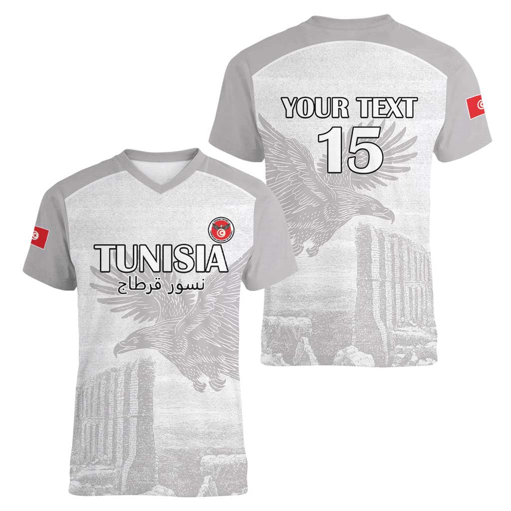 Custom Tunisia Football Women V-Neck T-Shirt White Eagles of Carthage - Wonder Print Shop