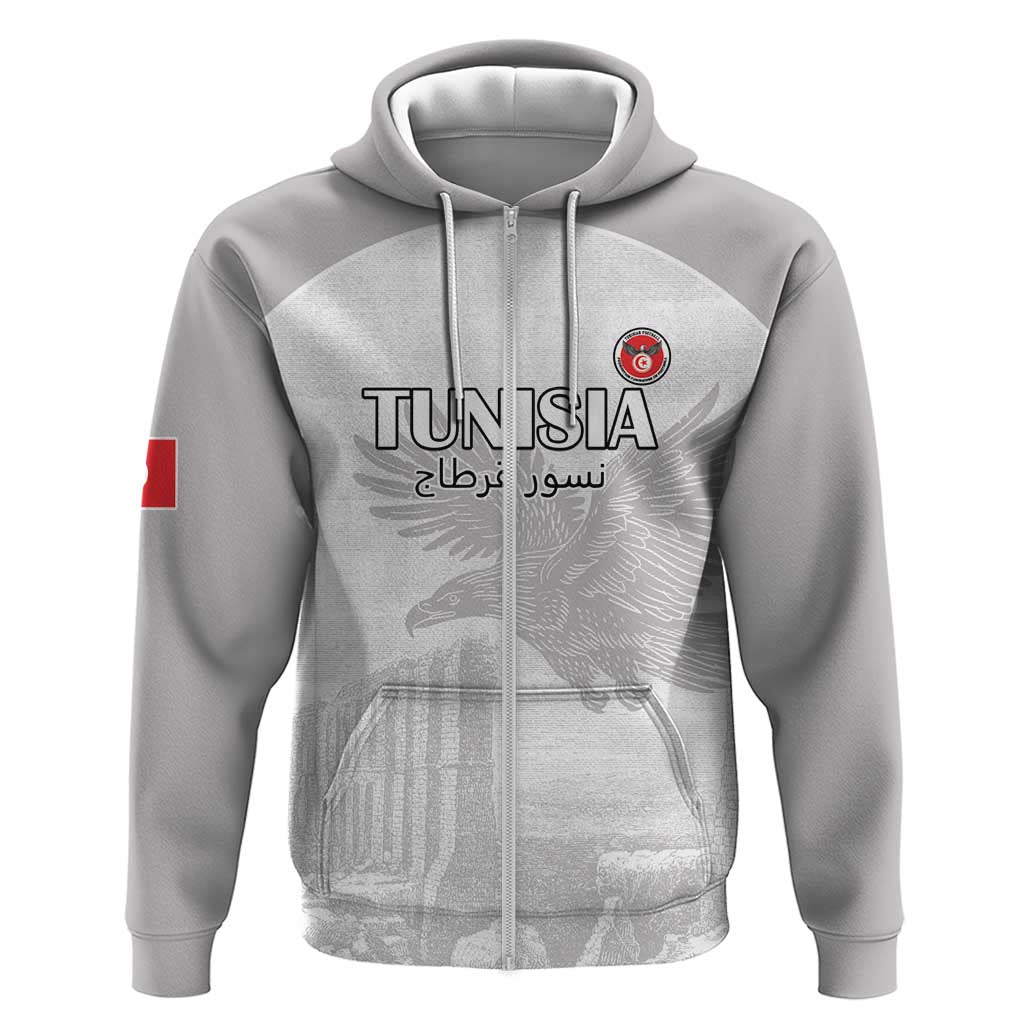 Custom Tunisia Football Zip Hoodie White Eagles of Carthage - Wonder Print Shop