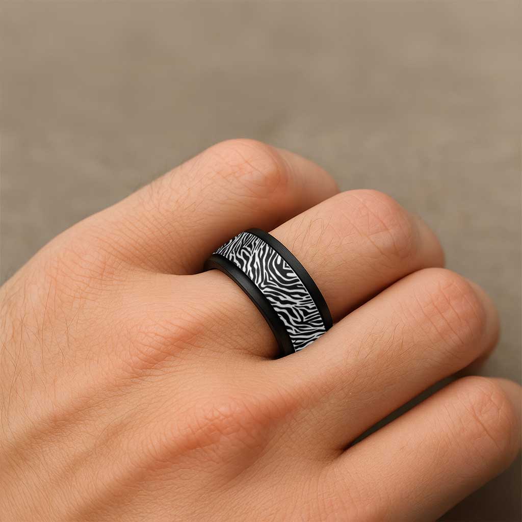 African Zebra Skin Pattern Spinner Ring - Wonder Print Shop
