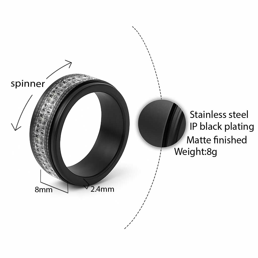 African Adinkra Symbols - White Spinner Ring - Wonder Print Shop