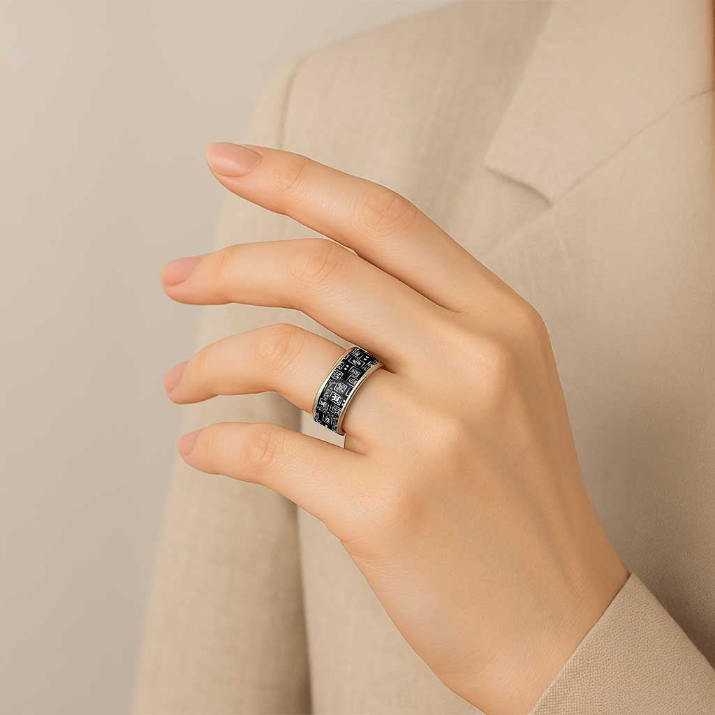 African Adinkra Symbols - Black Classic Ring - Wonder Print Shop